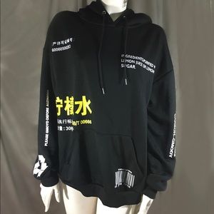 Zaful Asian Graphics Streetwear Black Hoodie Small